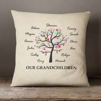 Personalised Cream Chenille Cushion - Family Tree Grandchildren